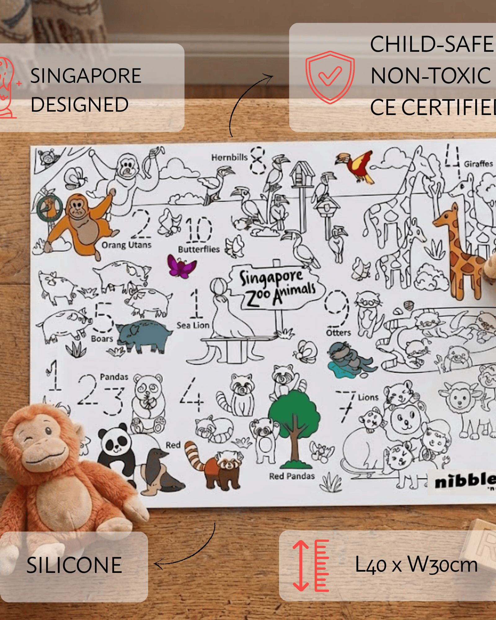 NOM | Nibbles by Nom SG Zoo Silicone Colouring Mat