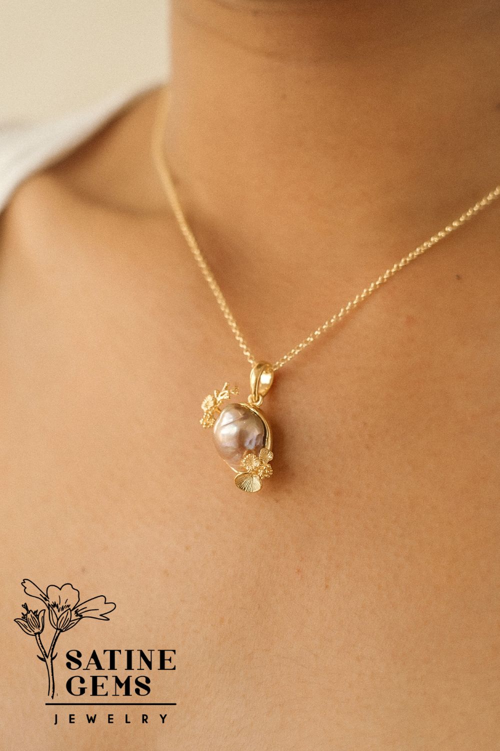 CREATIVE JEWELLERY STUDIO | Baroque Edison Pearl, Gold Plated Silver Necklace by Satine Gems Jewelry
