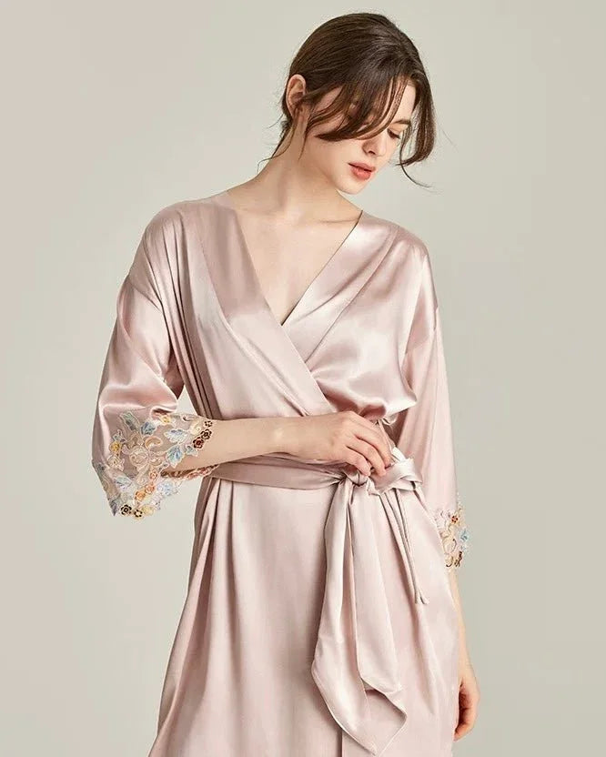 BELLS & BIRDS | Florentine Mulberry Silk Robe (Rose)