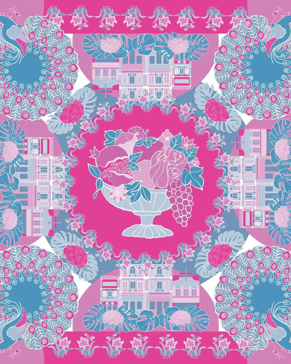 BINARY STYLE | Peranakan Epiphanies in Lilac 100% Premium Silk Scarf