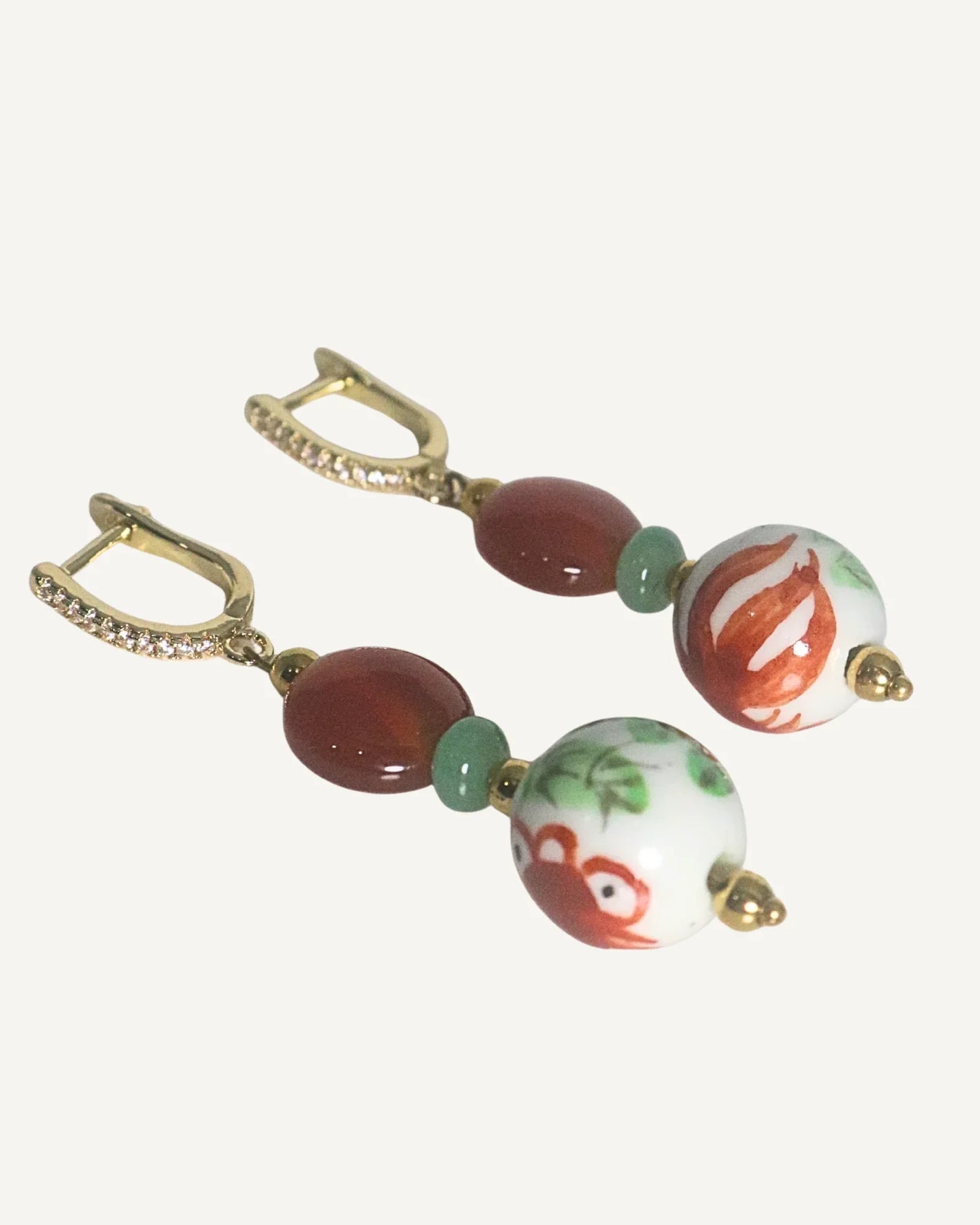 THE ANTECEDANT STORE | E - Prosperity Koi Porcelain With Red Agate Earrings