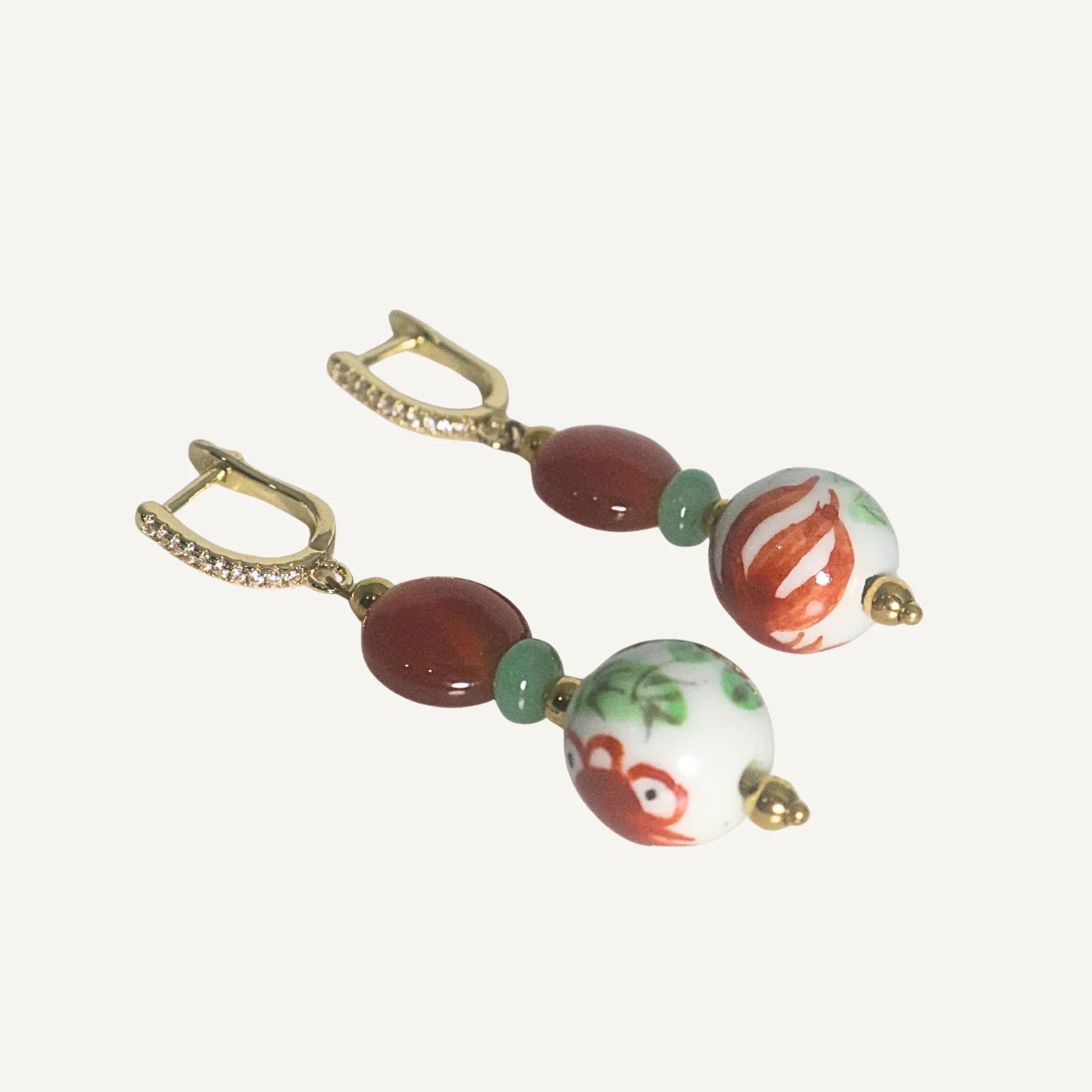 THE ANTECEDANT STORE | E - Prosperity Koi Porcelain With Red Agate Earrings