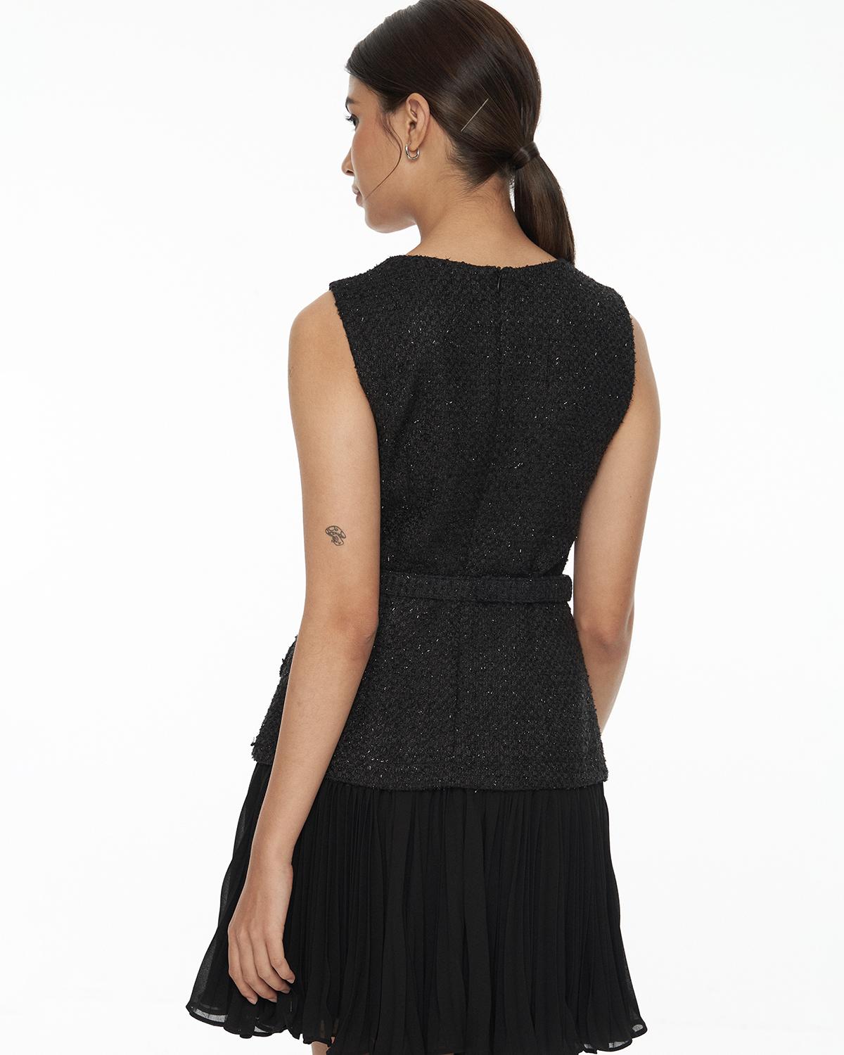 DRESSINGPAULA | Faux Two-Piece Pleated Skirt Tweed Dress