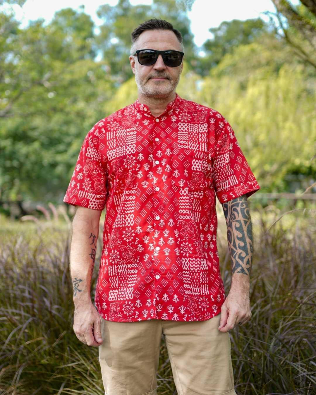 NIMBU | Ember Red Men Mandarin Cotton Shirt