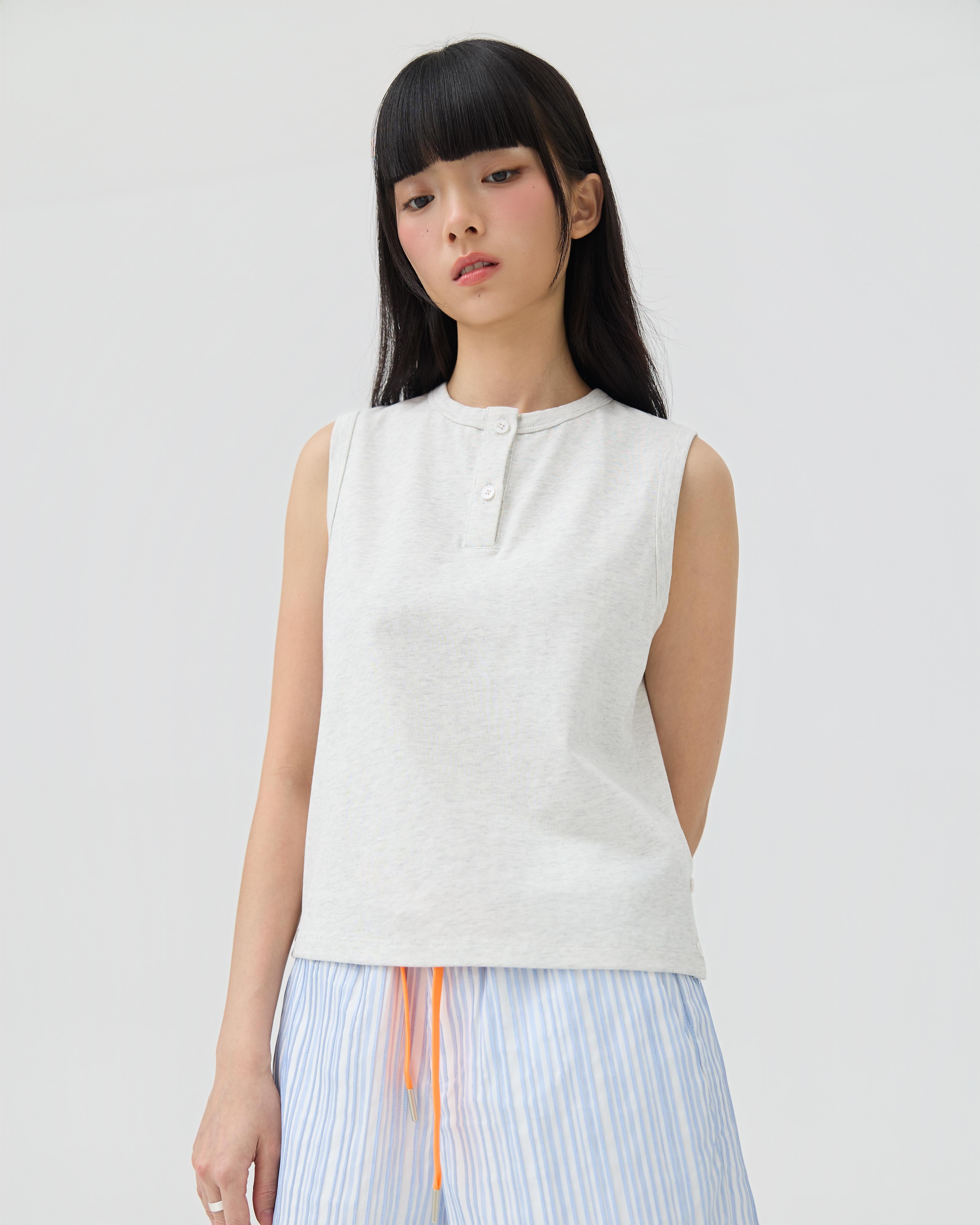 3EIGHTH | Musubi Henley Tank In Grey Marl