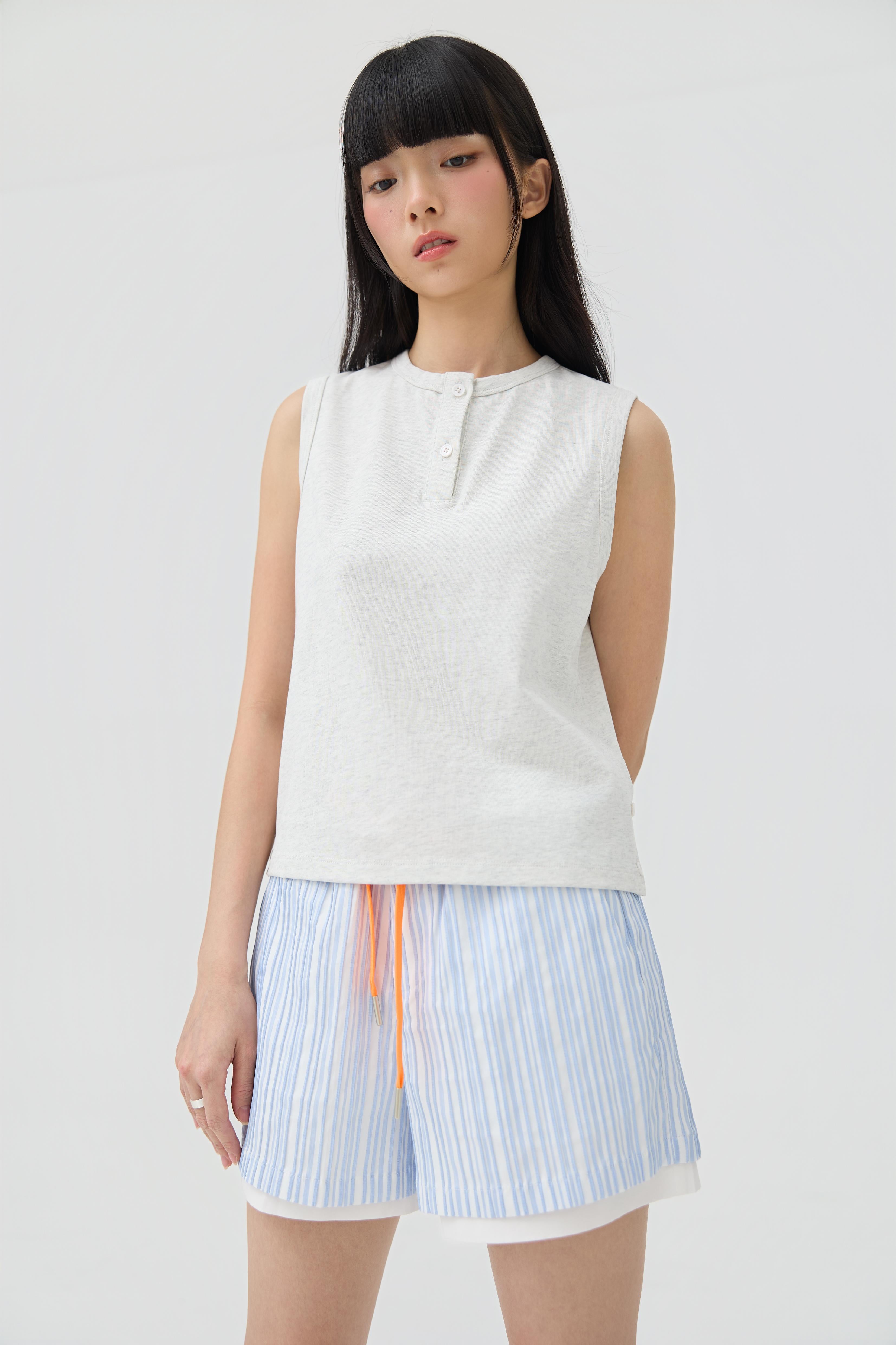 3EIGHTH | Musubi Henley Tank In Grey Marl