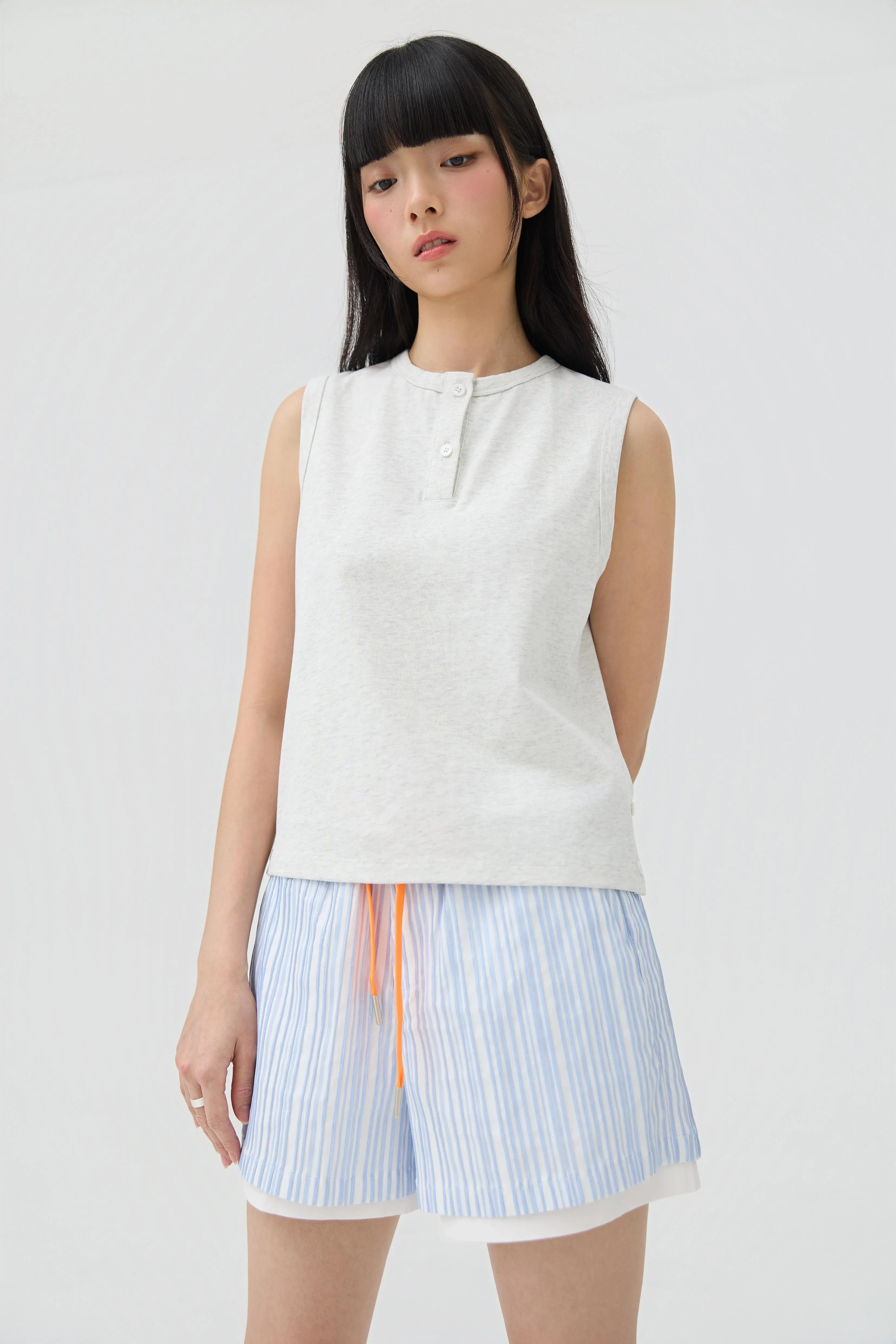 3EIGHTH | Musubi Henley Tank In Grey Marl