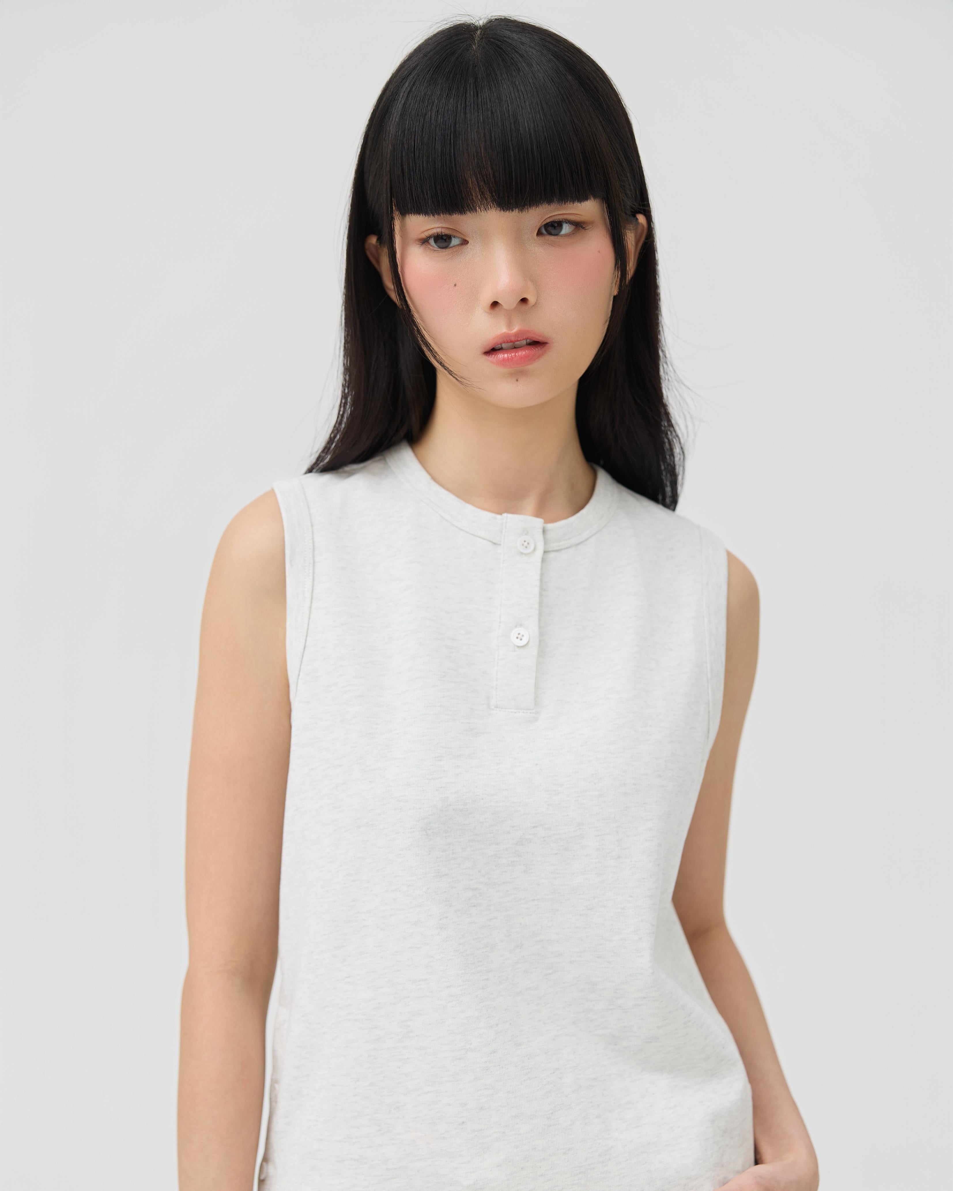 3EIGHTH | Musubi Henley Tank In Grey Marl