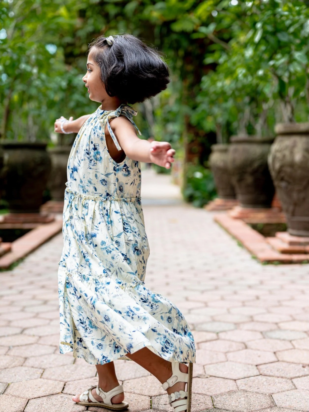 NIMBU | Elsa Girls Blue Flowy Dress in Muslin Cotton