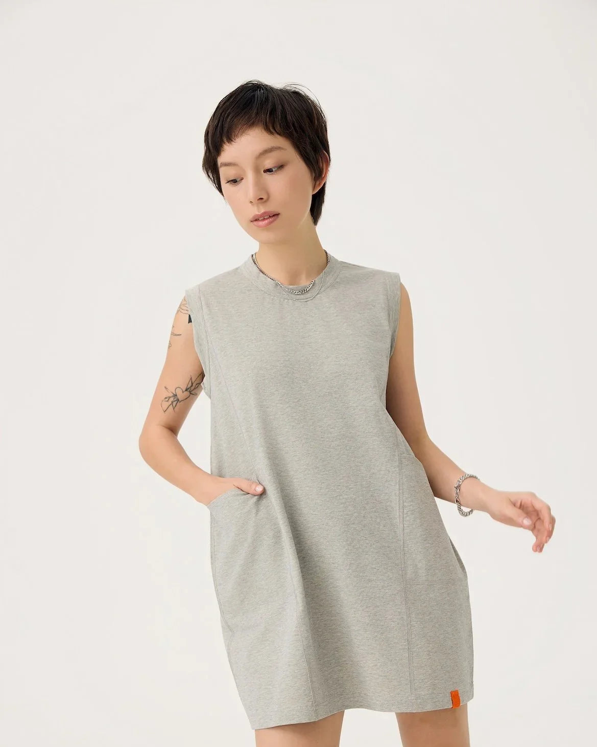 3EIGHTH | Cocoon Jersey Reversible Dress in Zinc Grey & Lemon Fizz