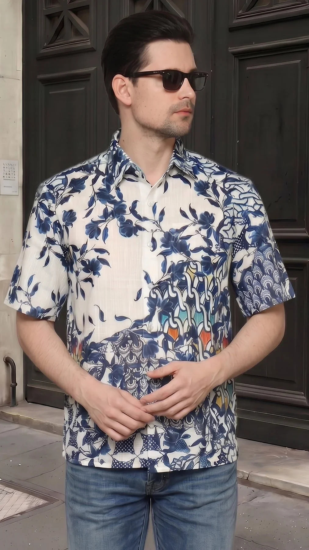 KANZI COLLECTION | Indigo Art-Print Shirt