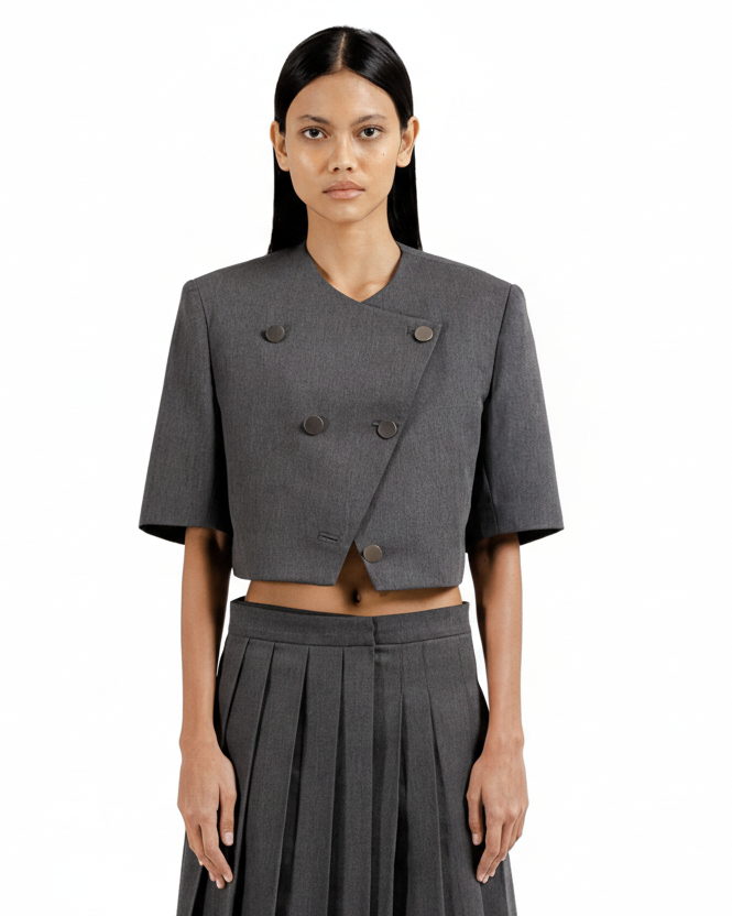 STUDIOMORAL | Classic Cropped Short Sleeve Jacket in Grey