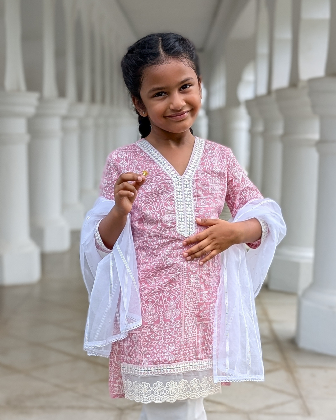 NIMBU | Ira Pink Rose Girls Kurti With Pants Set In Cotton