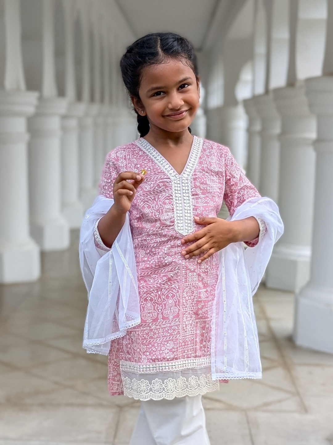 NIMBU | Ira Pink Rose Girls Kurti With Pants Set In Cotton