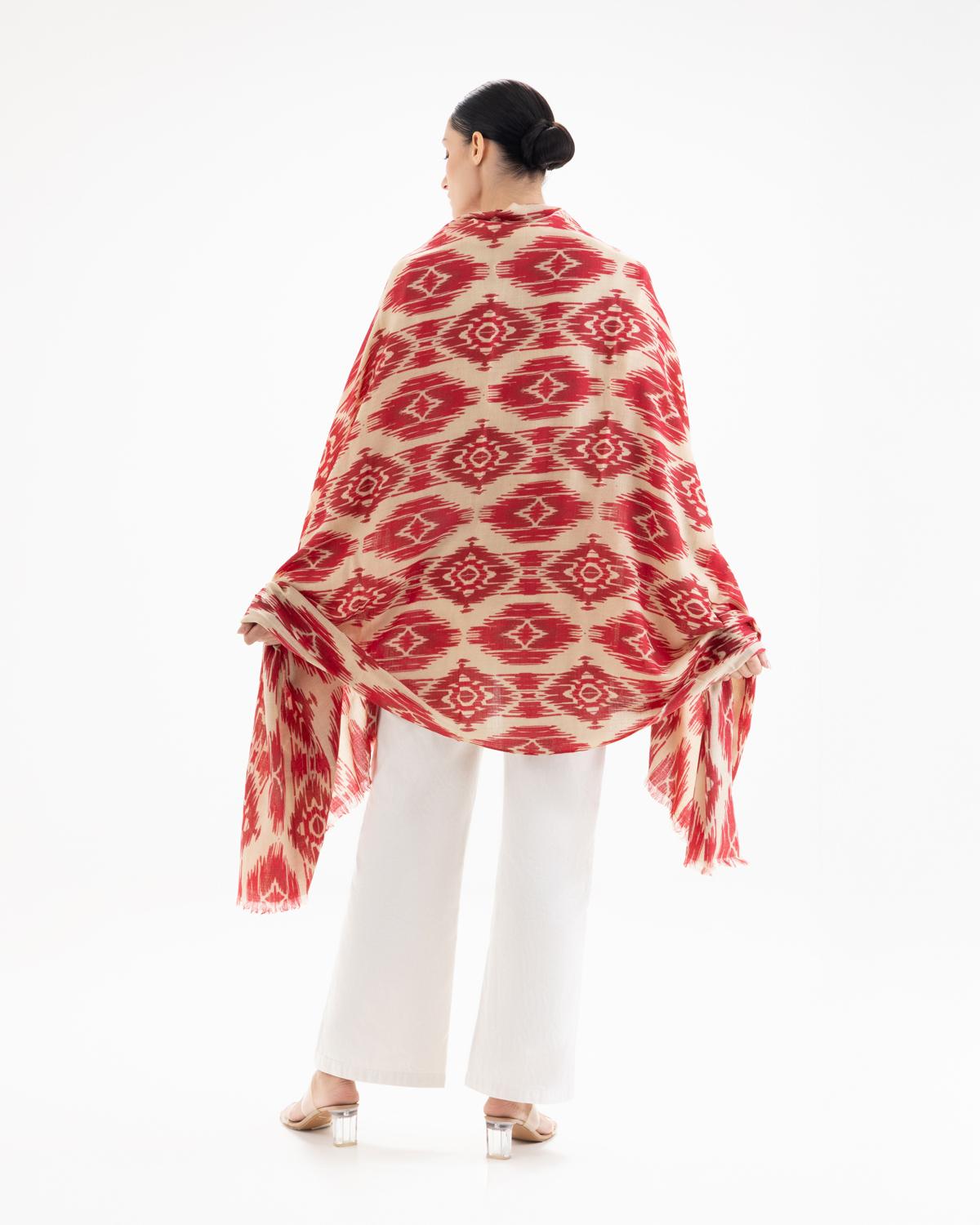 QUEENMARK | AN Patola Ikat Print Red Beige