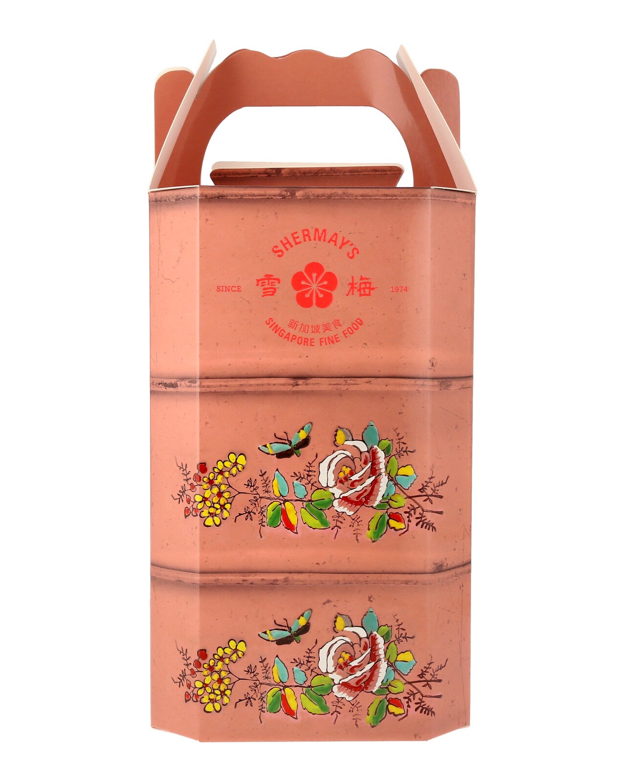 SHERMAY'S SINGAPORE FINE FOOD | Rose Pink Tingkat Gift Set - Keropok and Sauces