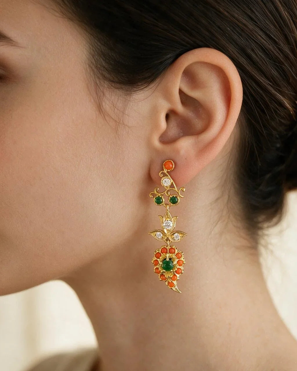 FOUNDATION JEWELLERS | 18K Yellow Gold Natural Diamond & Gemstone Earring - PE101659