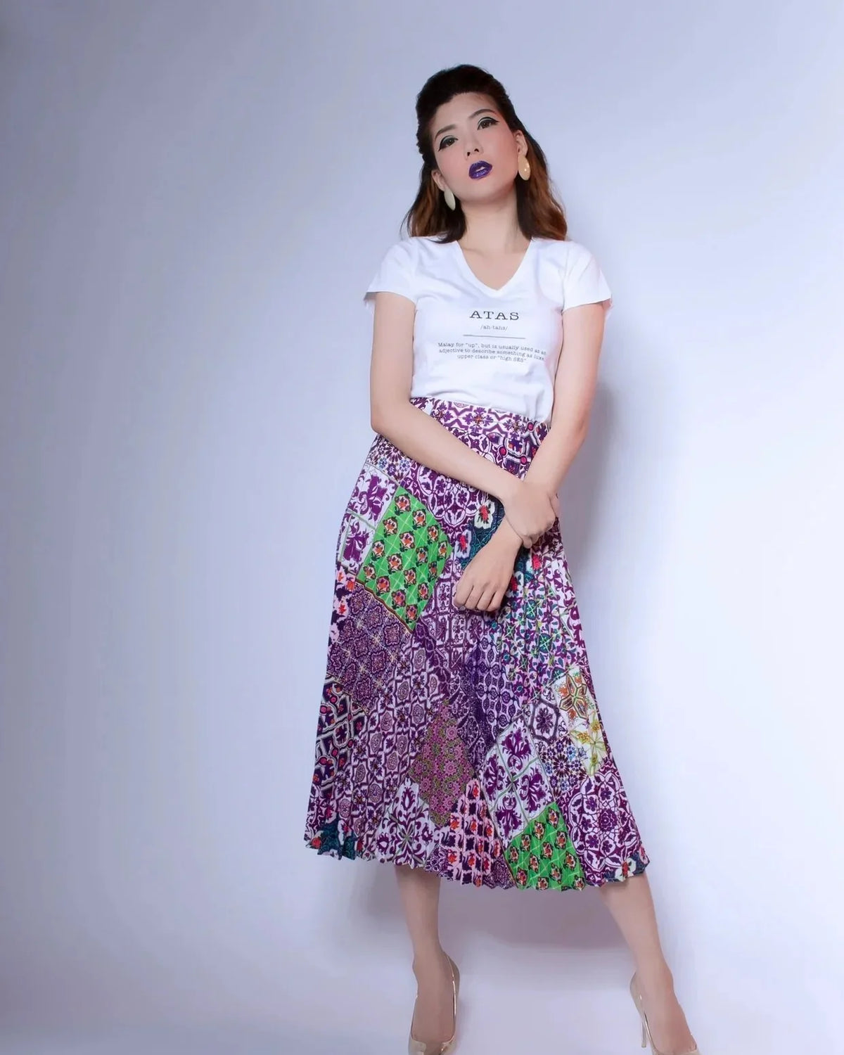 PHOTO PHACTORY | Peranakan Pleated Midi Skirt | Lavender