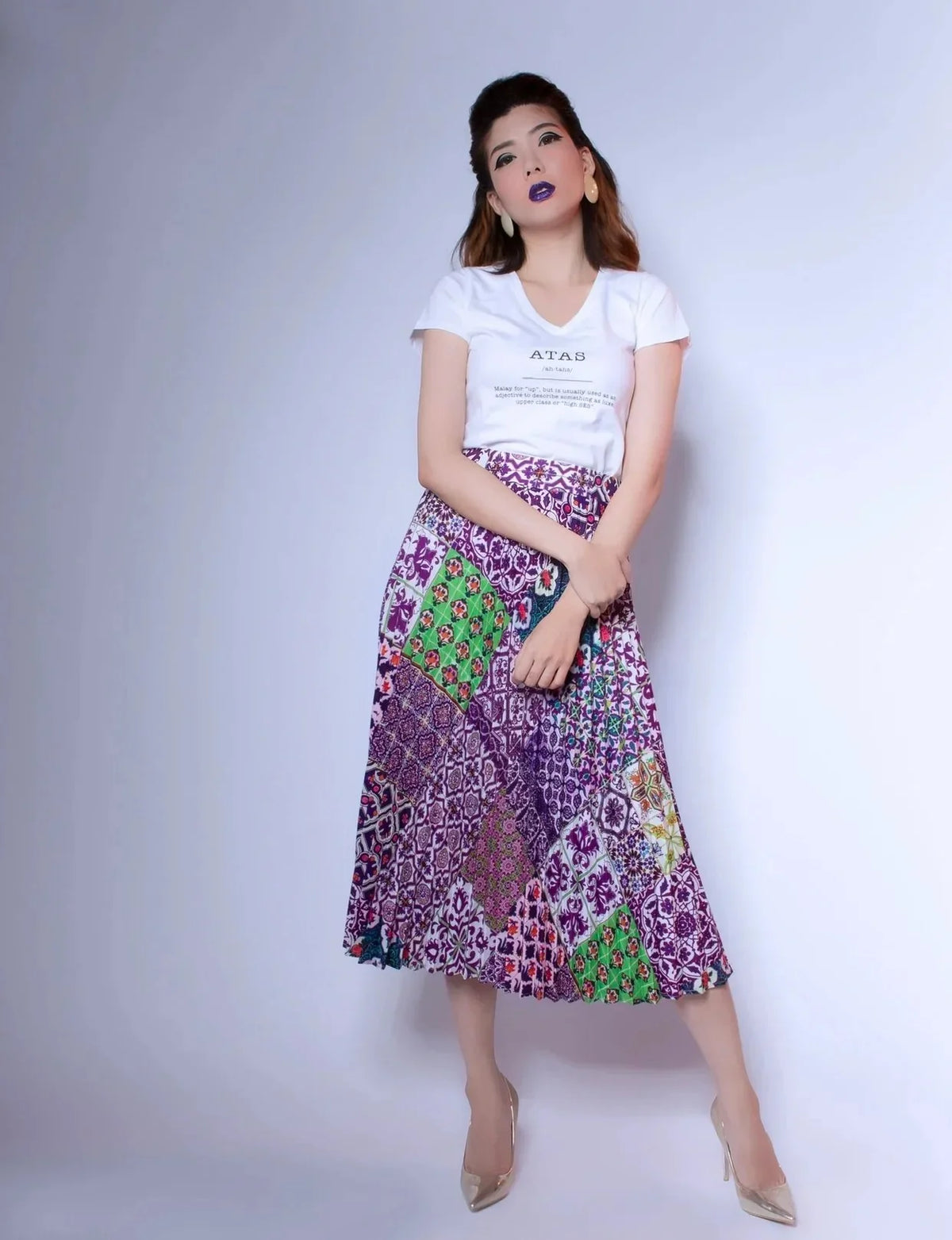 PHOTO PHACTORY | Peranakan Pleated Midi Skirt | Lavender