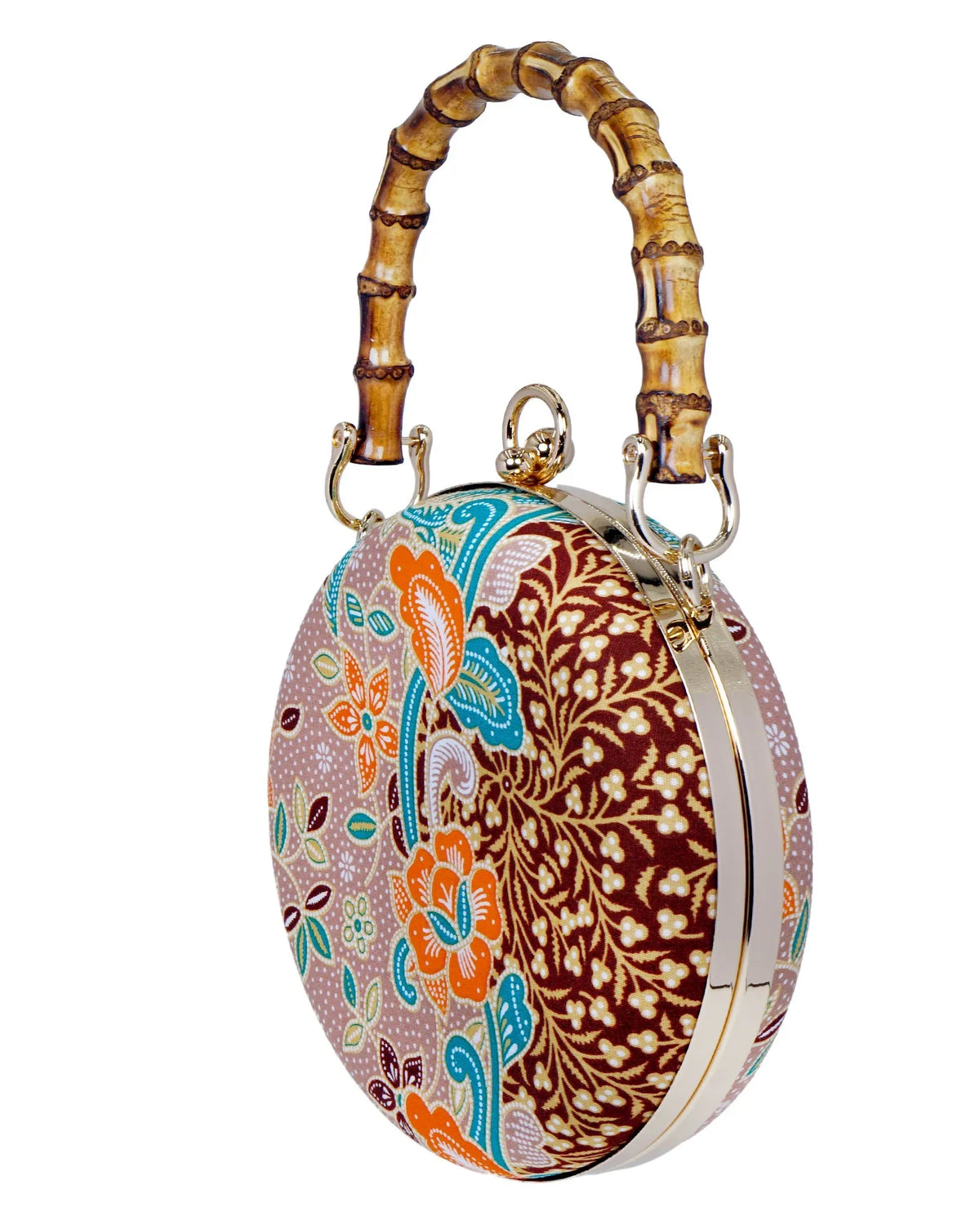 COCOONESE | Round Hard Case Bamboo Handle Bag - Kawung (BN)
