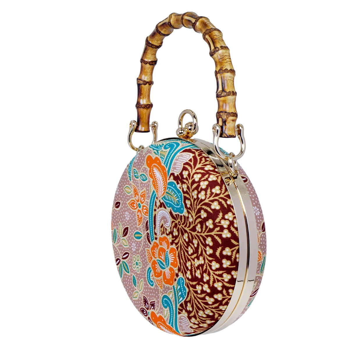 COCOONESE | Round Hard Case Bamboo Handle Bag - Kawung (BN)