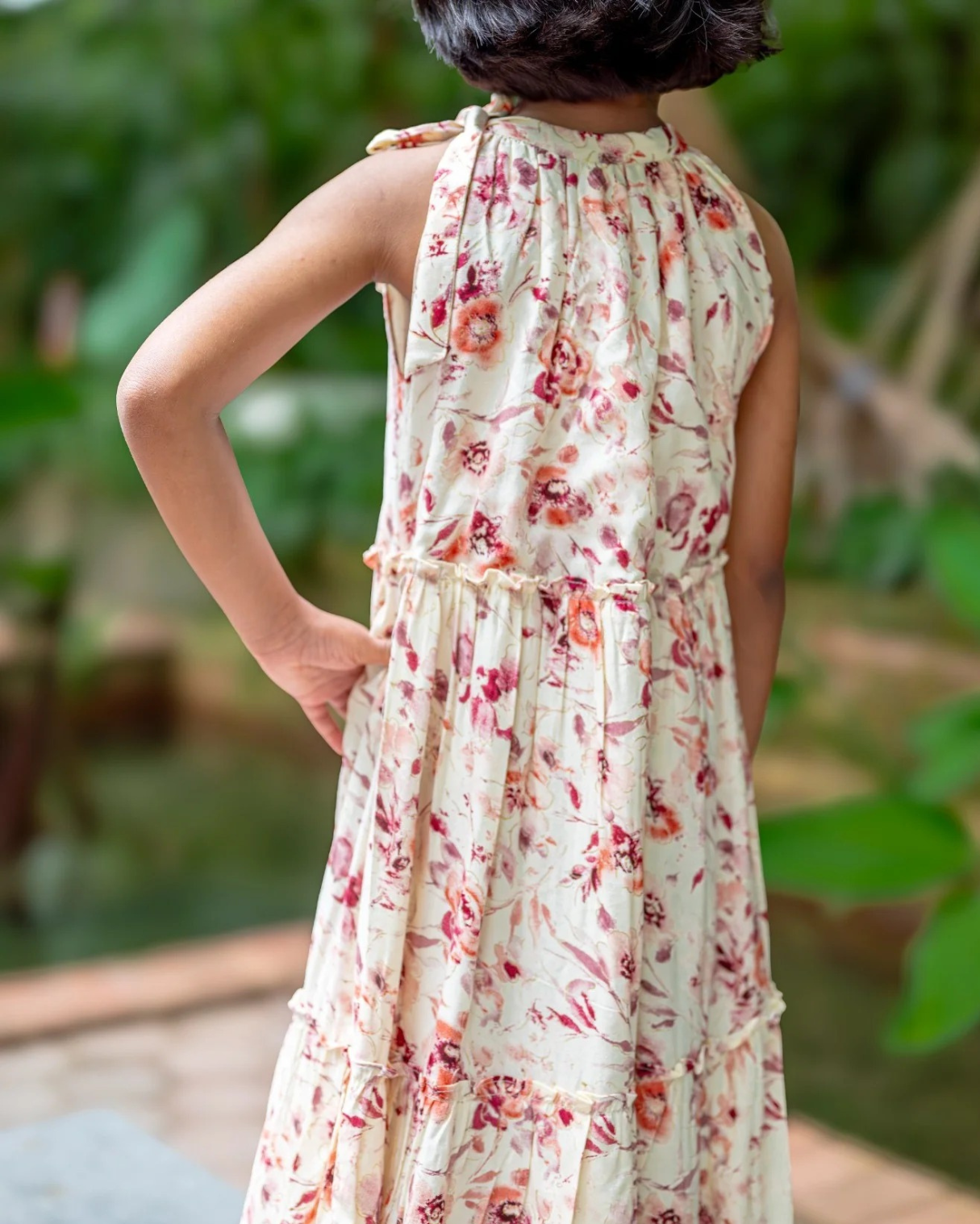 NIMBU | Elsa Girls Red Flowy Dress in Muslin Cotton