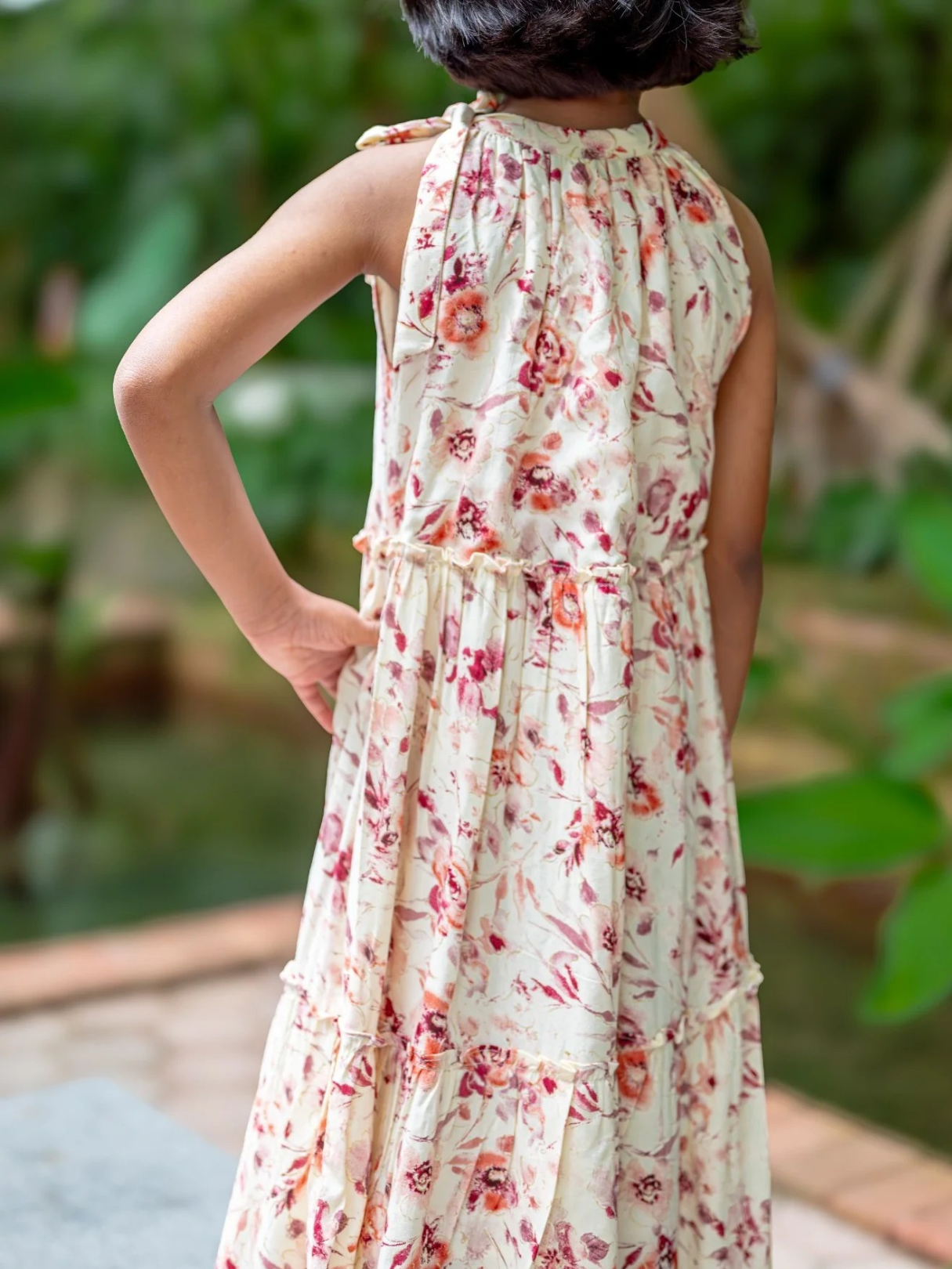 NIMBU | Elsa Girls Red Flowy Dress in Muslin Cotton