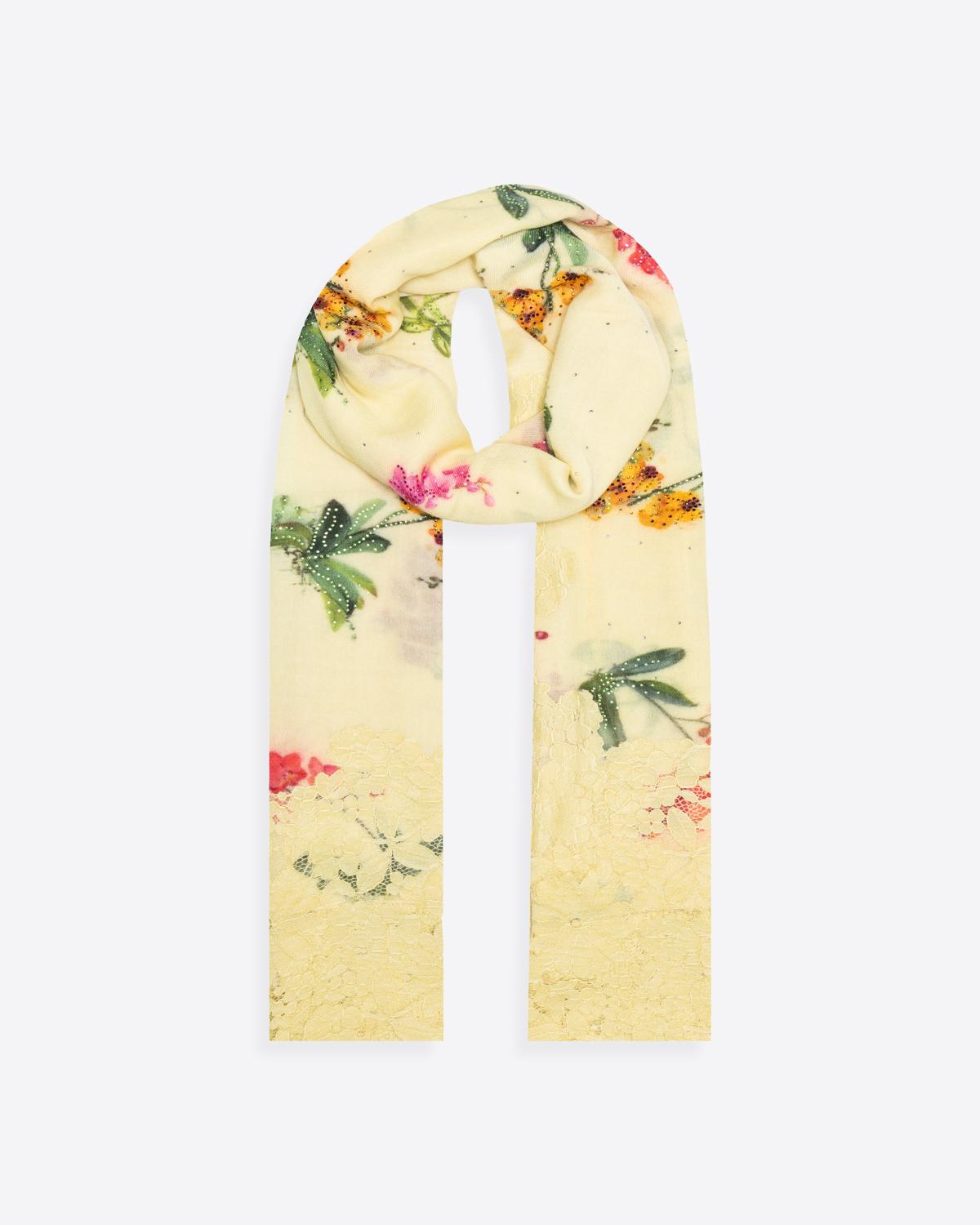 QUEENMARK | AN Assorted Lace Print Crystal Shawl Light Yellow Flower