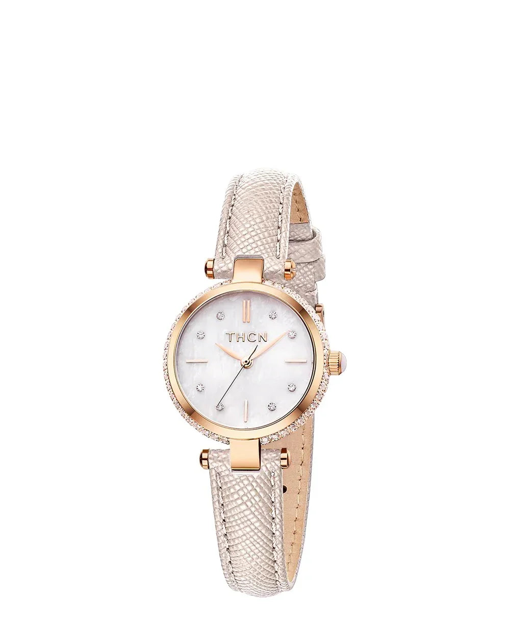 BLACK BY BLUE BRAVE | THCN T· I Mother-of-Pearl Dial Ivory Leather Strap Watch