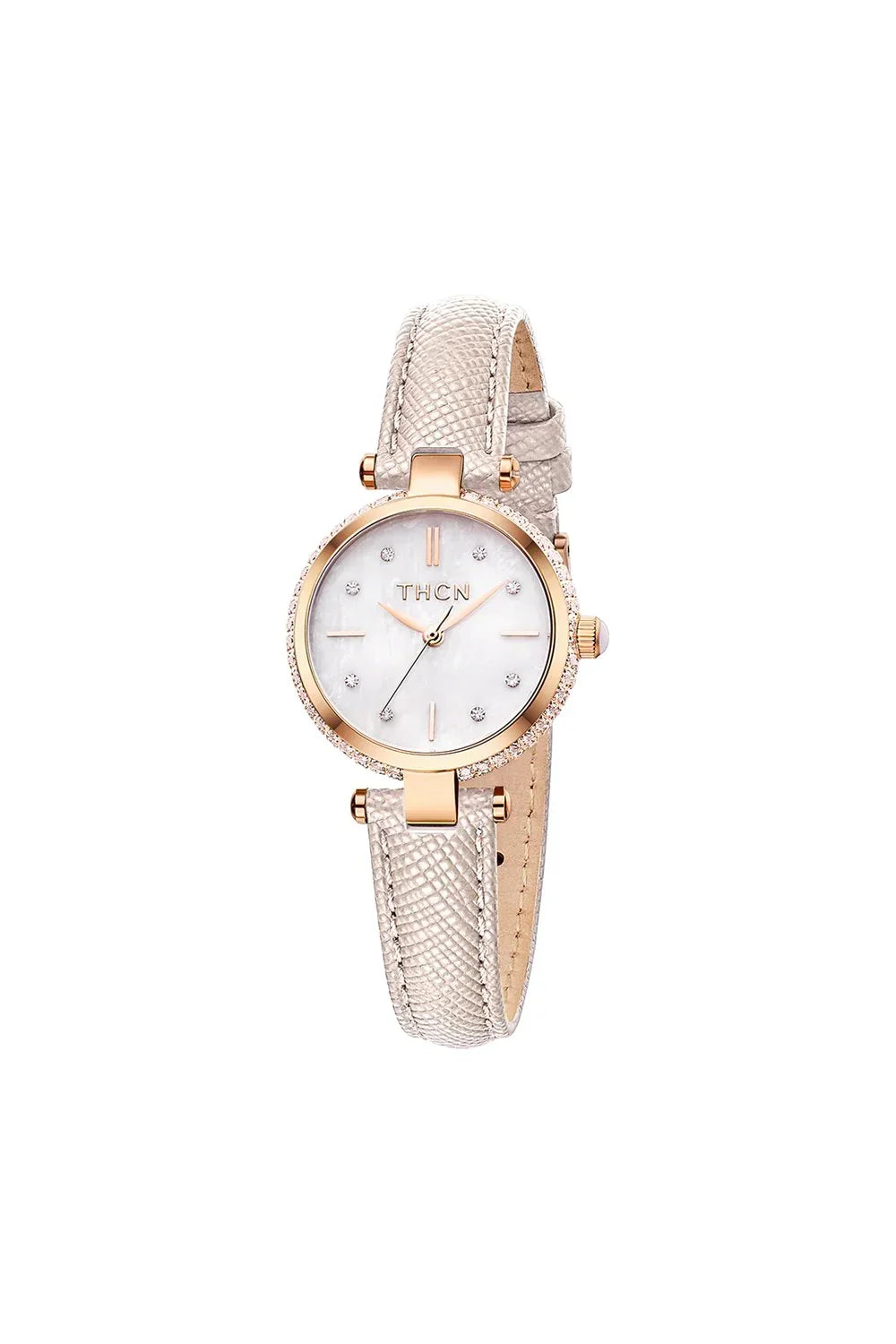 BLACK BY BLUE BRAVE | THCN T· I Mother-of-Pearl Dial Ivory Leather Strap Watch