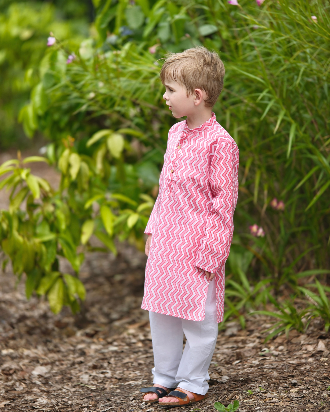 NIMBU | Devi Pink Handblock Zigzag Print Kurta Pajama