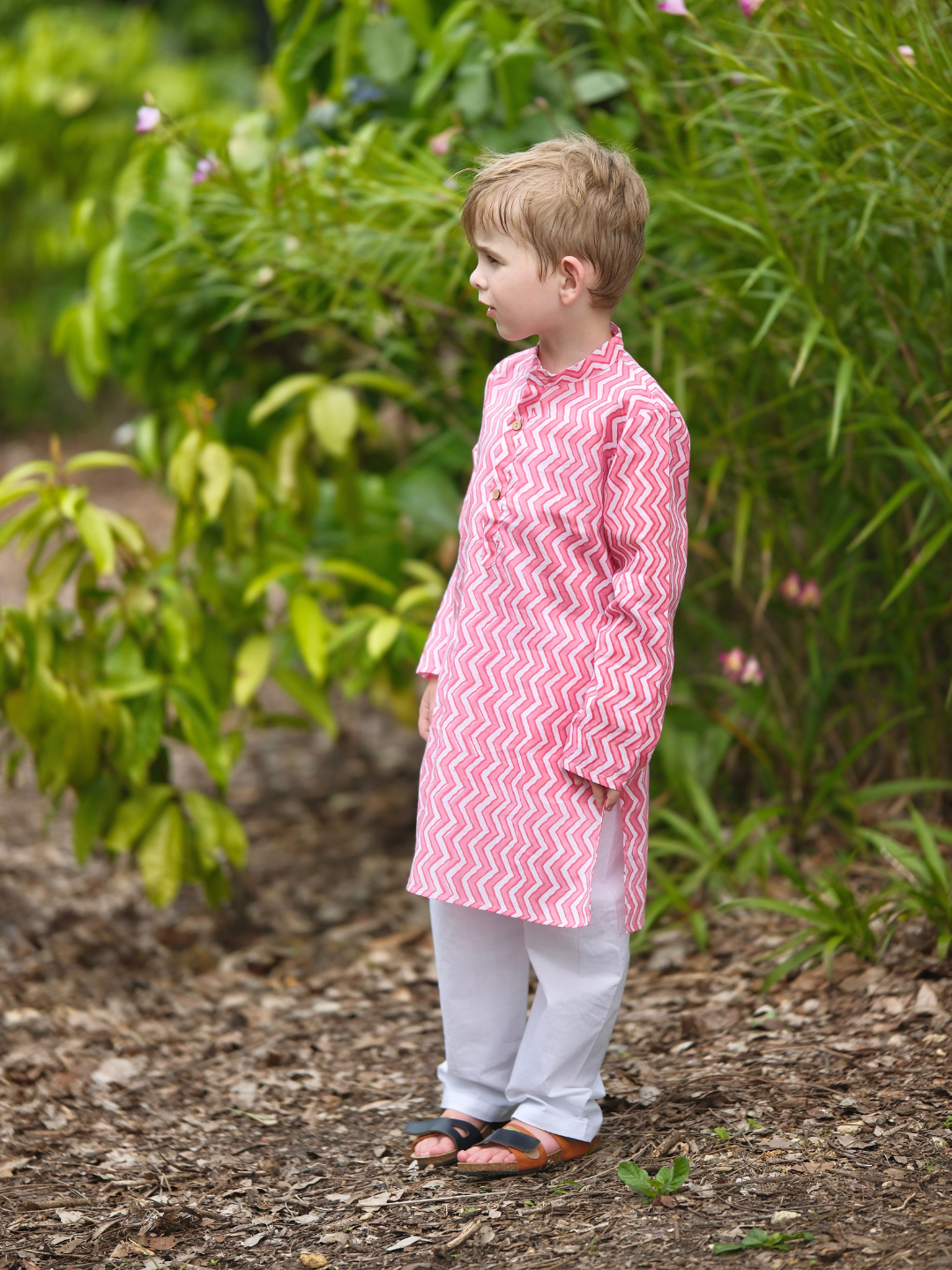 NIMBU | Devi Pink Handblock Zigzag Print Kurta Pajama