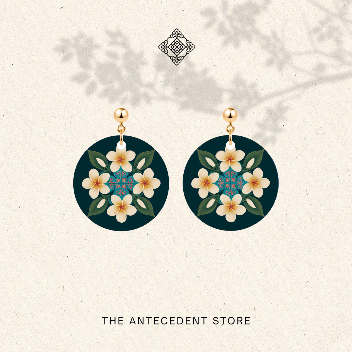THE ANTECEDENT STORE | White Frangipani Peranakan Earrings
