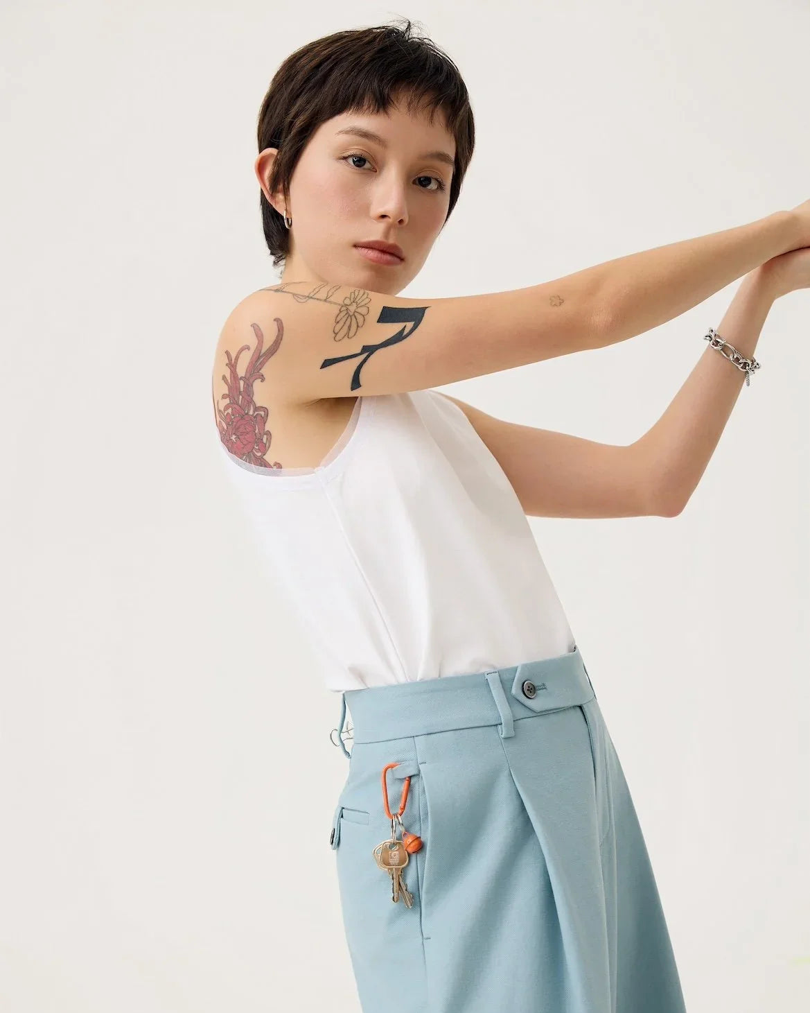 3EIGHTH | Nagare Pleat Trousers in Steel Blue