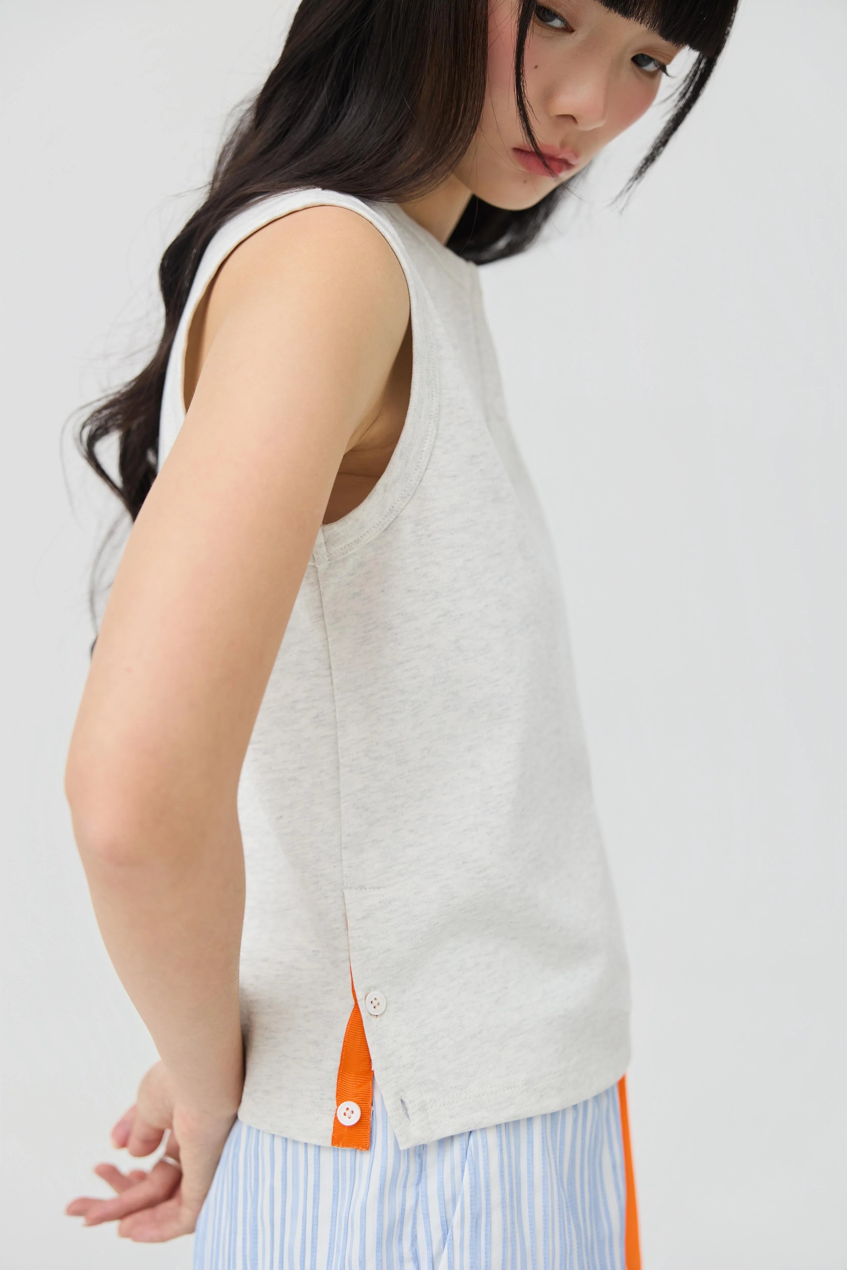 3EIGHTH | Musubi Henley Tank In Grey Marl