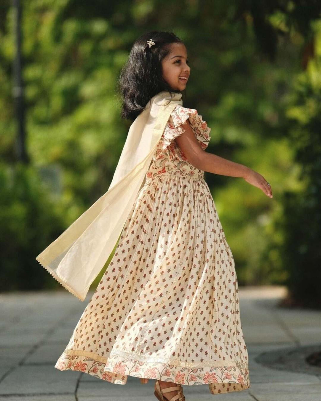 NIMBU | Nia Girls Lehenga Choli Skirt Top in Muslin Cotton