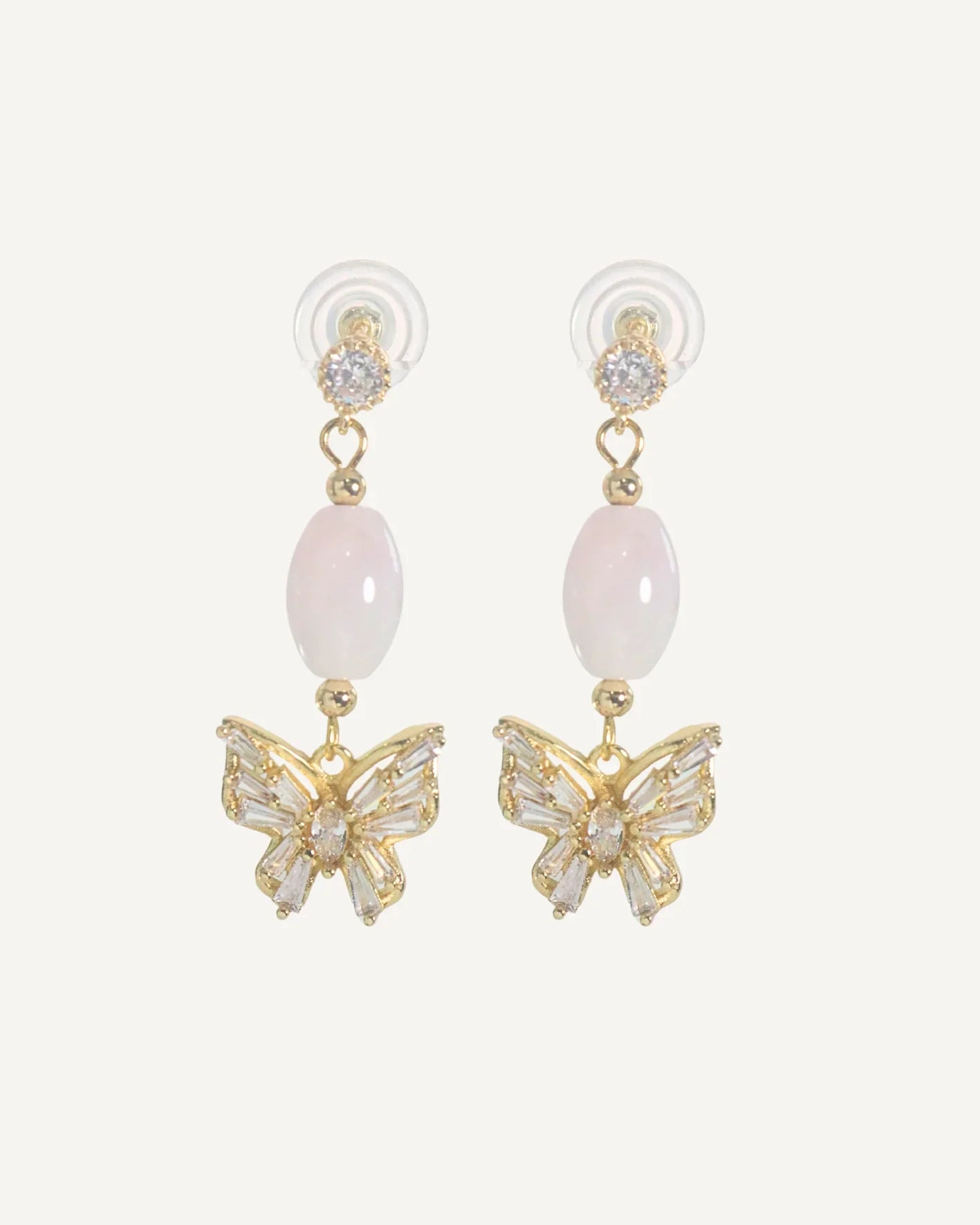 THE ANTECEDANT STORE | E - Love In Bloom Rose Quartz Butterfly Earrings