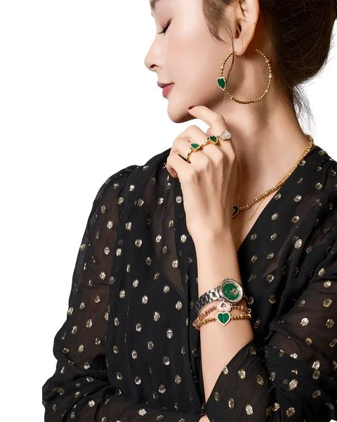 BLACK BY BLUE BRAVE | Cupid 28mm Green Mother Of Pearl Dial Heart Shaped Hands Silver Bracelet Watch