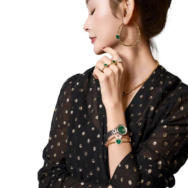 BLACK BY BLUE BRAVE | Cupid 28mm Green Mother Of Pearl Dial Heart Shaped Hands Silver Bracelet Watch