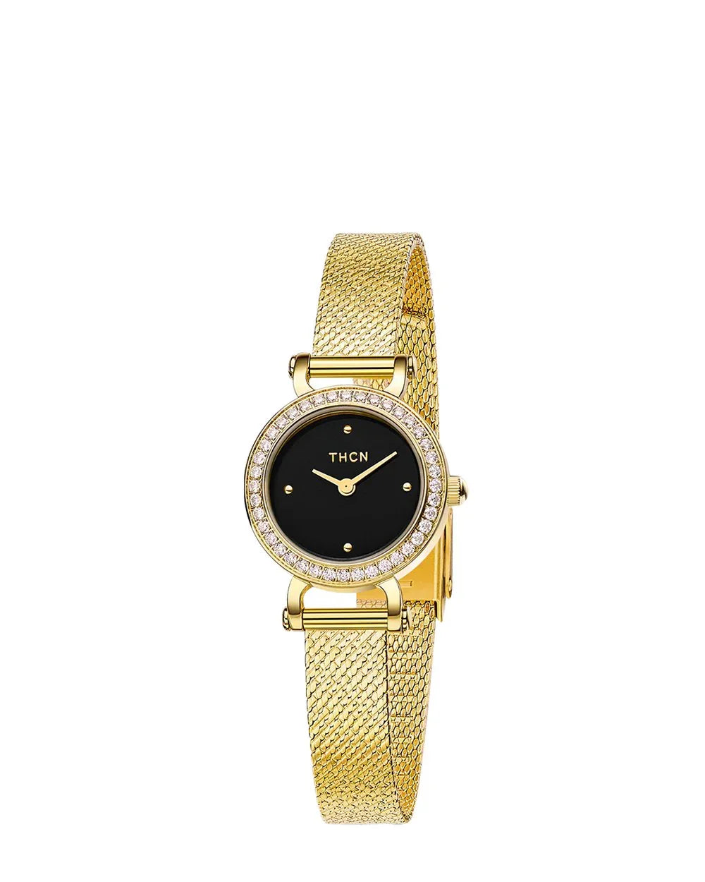 BLACK BY BLUE BRAVE | THCN Cยท I Reflection Black Dial Gold Mesh Band Watch