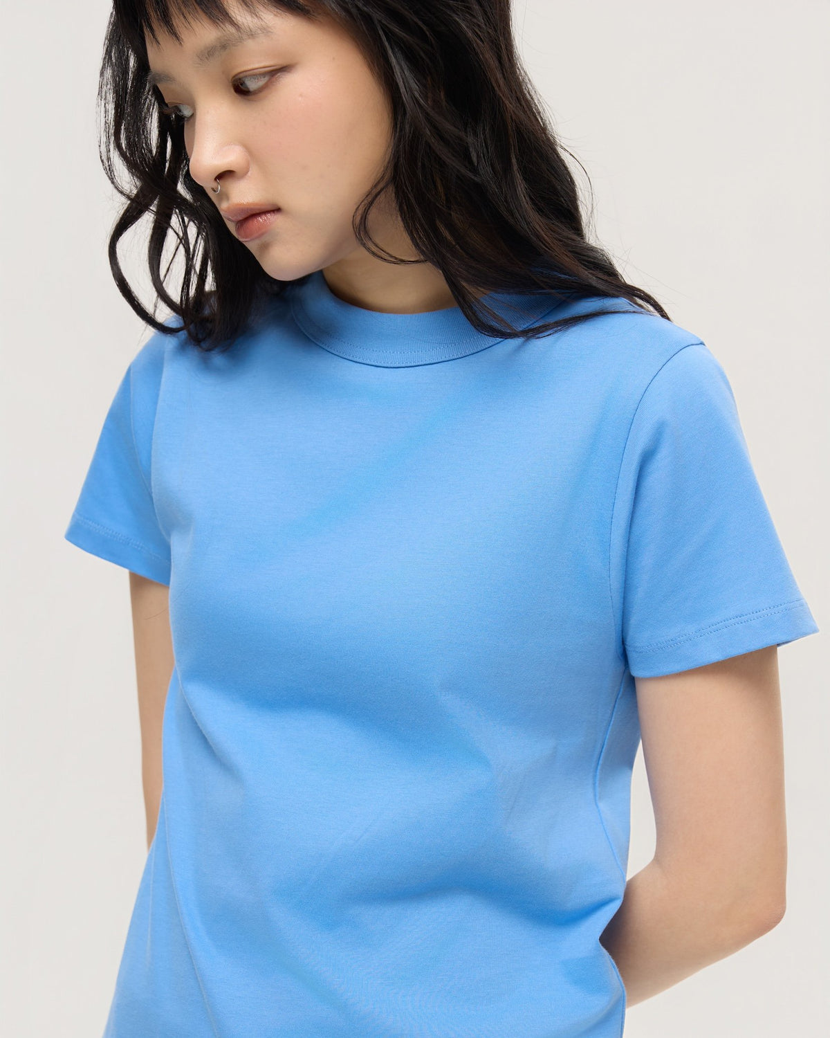 3EIGHTH | Mock Neck Tee in Azure Blue