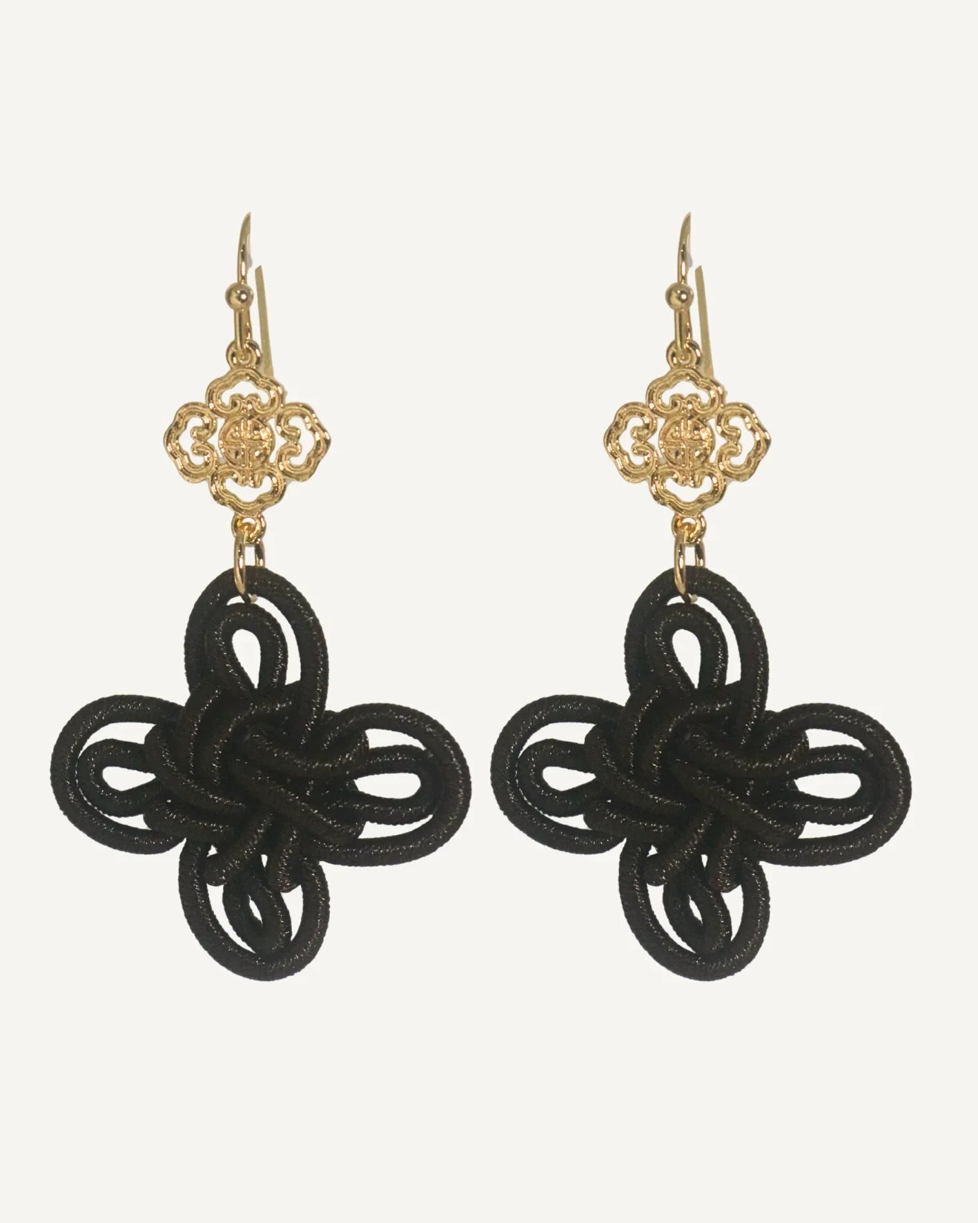 THE ANTECEDANT STORE | E - Statement Auspicious Knot & Motif Earrings S3 (Dark Brown)