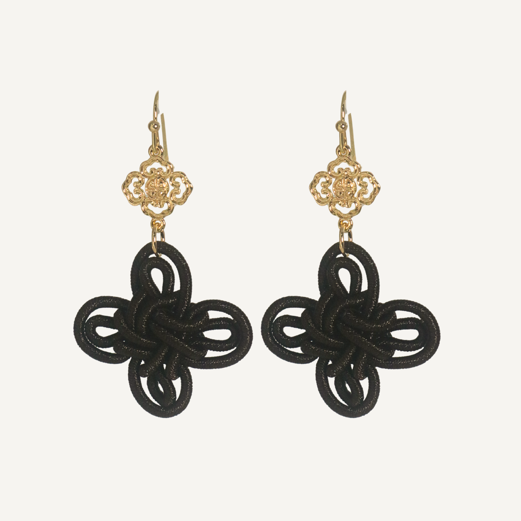THE ANTECEDANT STORE | E - Statement Auspicious Knot & Motif Earrings S3 (Dark Brown)