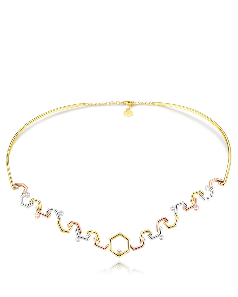 CREATIVE JEWELLERY STUDIO | 18k 3-Tone Gold & Diamond Honeycomb Collar Bone Necklace by Royada Jewelry