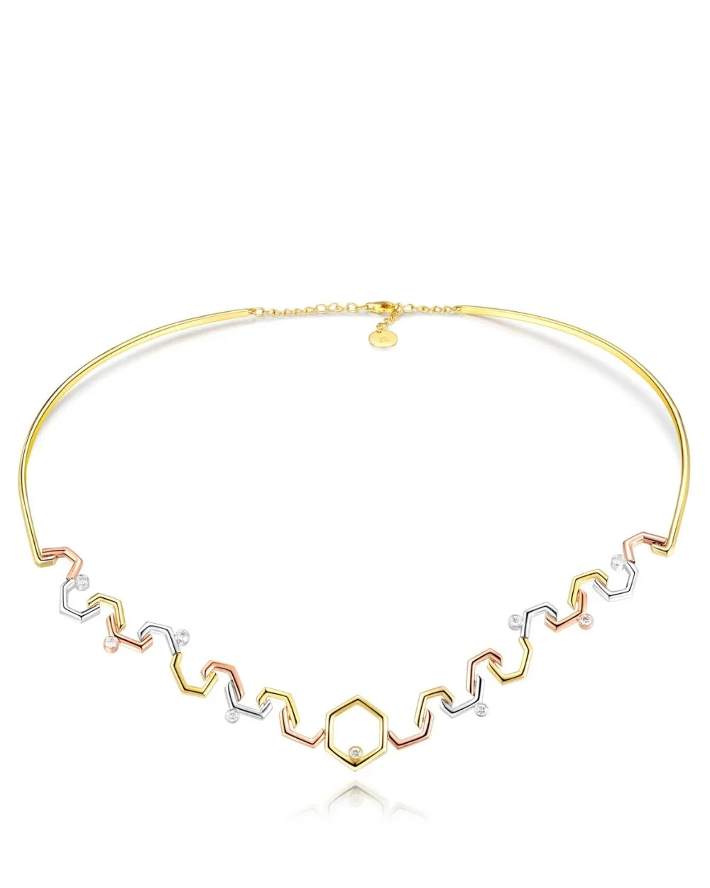 CREATIVE JEWELLERY STUDIO | 18k 3-Tone Gold & Diamond Honeycomb Collar Bone Necklace by Royada Jewelry