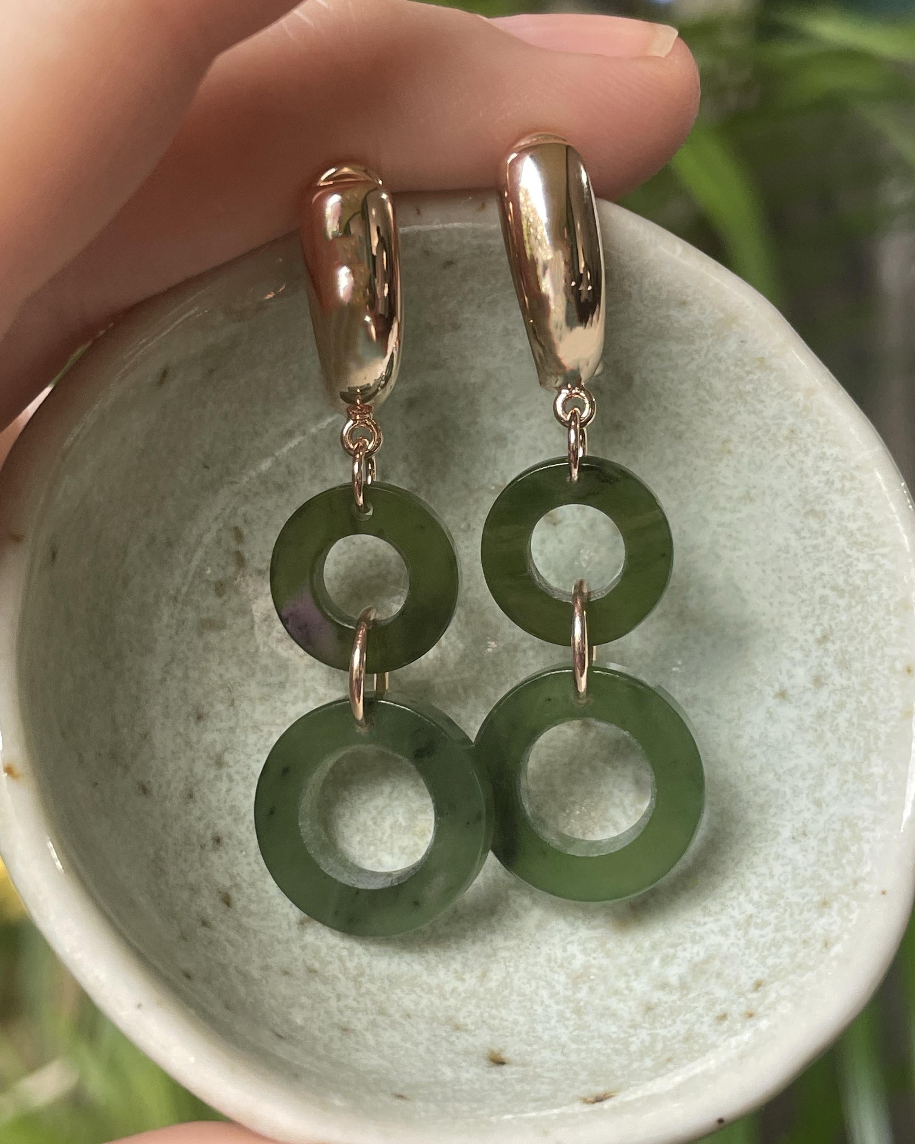 MARILYN TAN JEWELLERY | Nephrite Green Jade Lucky 8 Clip and Post Earrings
