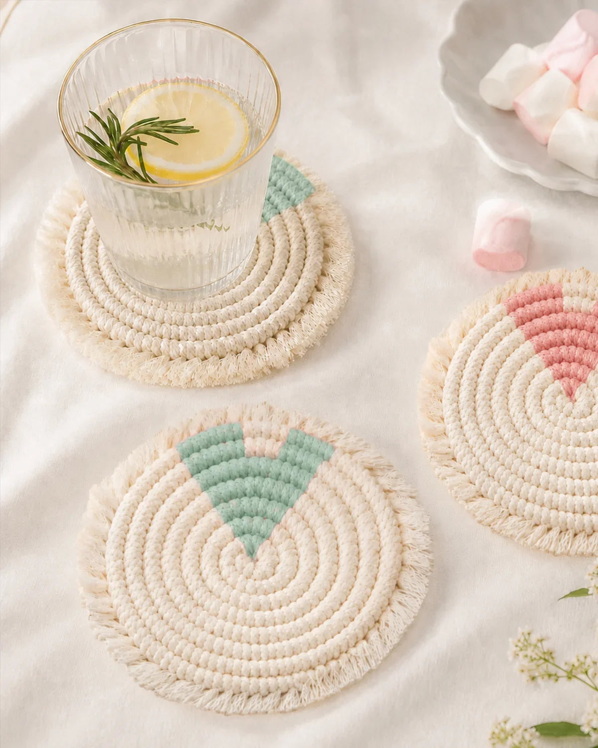 MEJA MAISON DE BALI | The Amour Macrame Coaster by Meja - Celadon