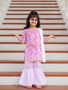NIMBU | Devi Mauve Girls Handblock Print Kurti Sharara
