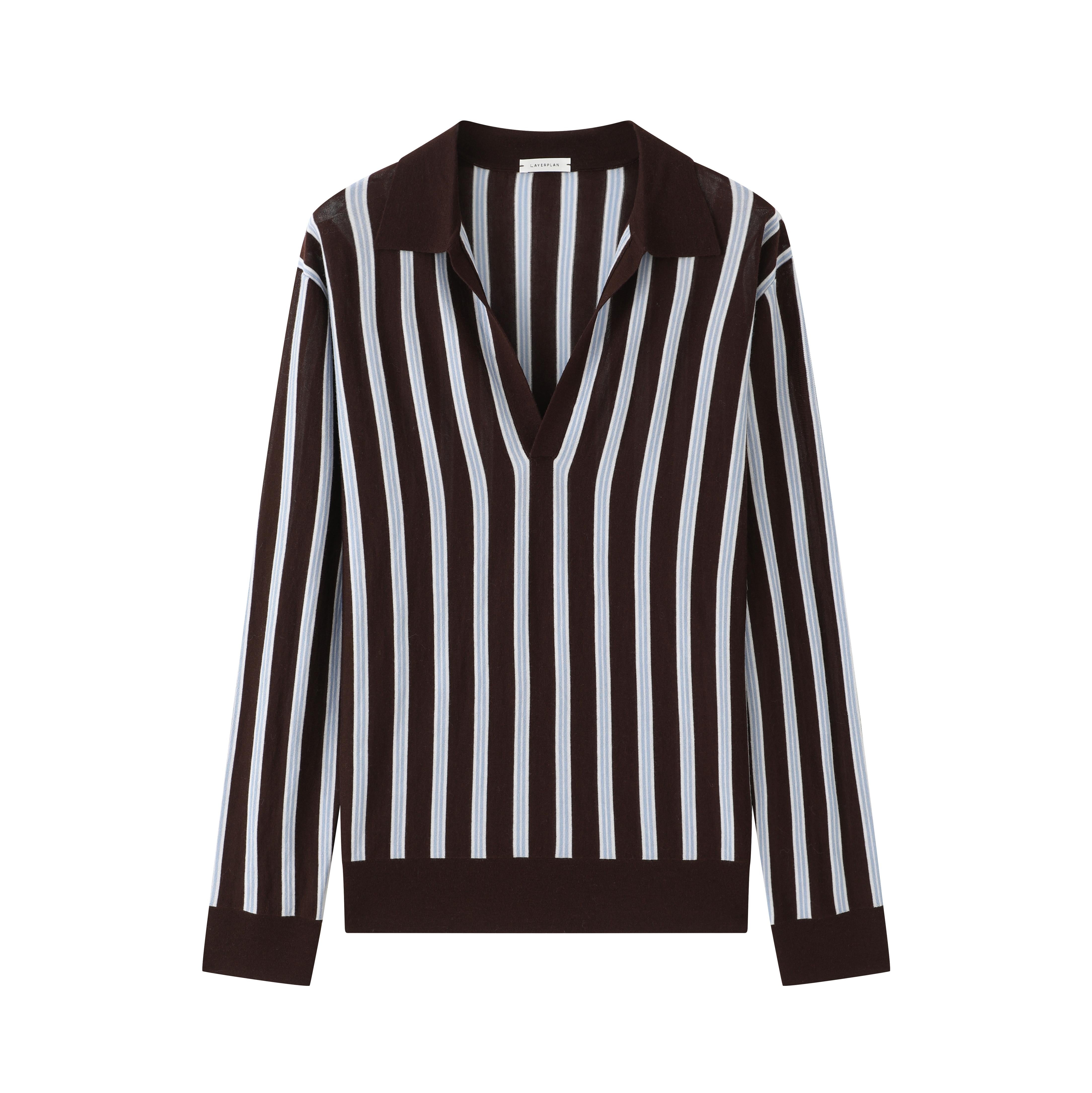 LAYERPLAN | Aziel Light Weight Wool Striped Polo Top