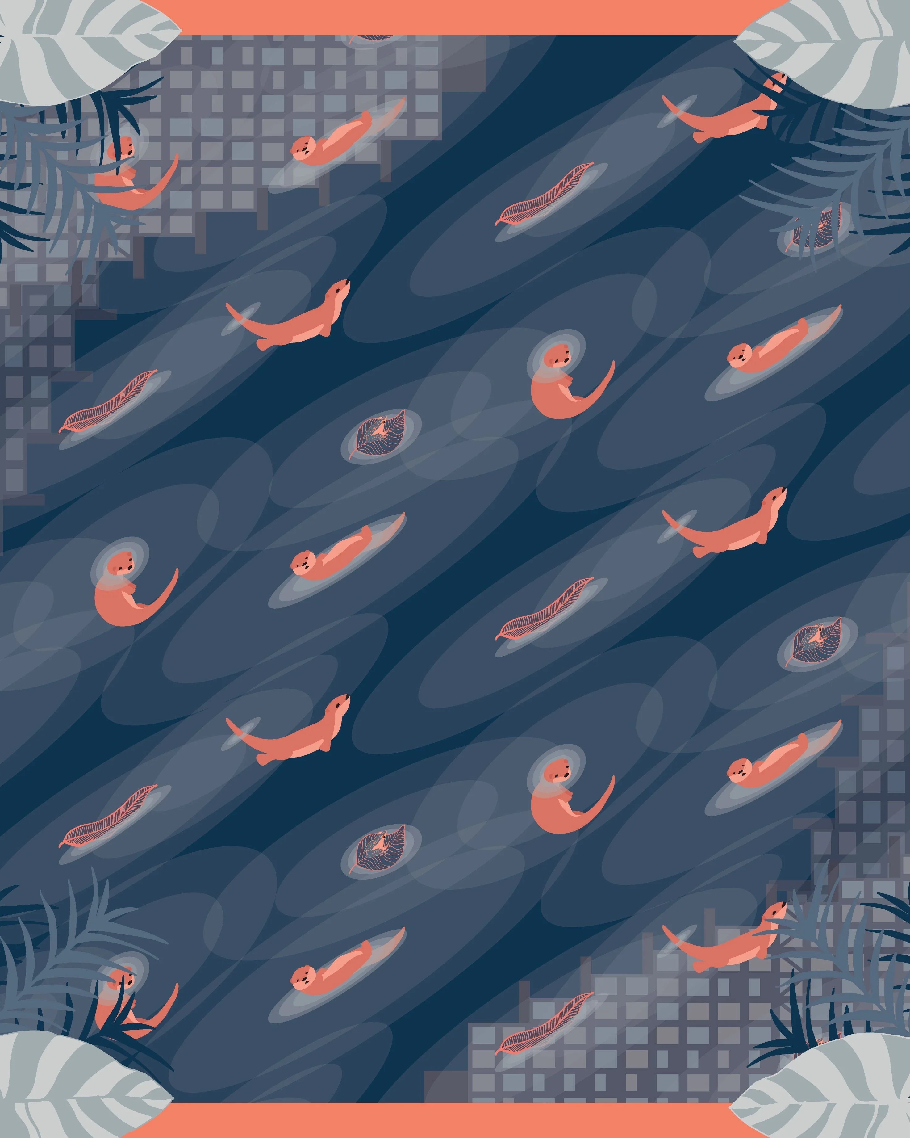 BINARY STYLE | Playful Otters 115x115cm Square Scarf